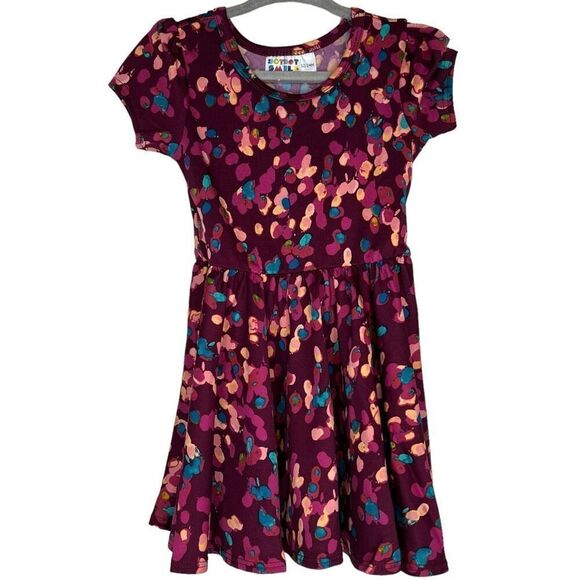 NEW Dot Dot Smile Purple Abstract Floral Pattern Cap Sleeve Dress 12-24M - Picture 1 of 6